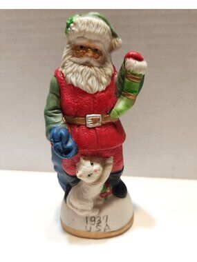 Vintage Old World Santa 1937 Ceramic St. Nick Christmas Figurine Stocking Cat